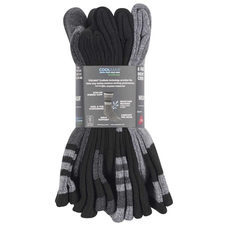 Weatherproof Men's Cool Max Socks Black And Grey