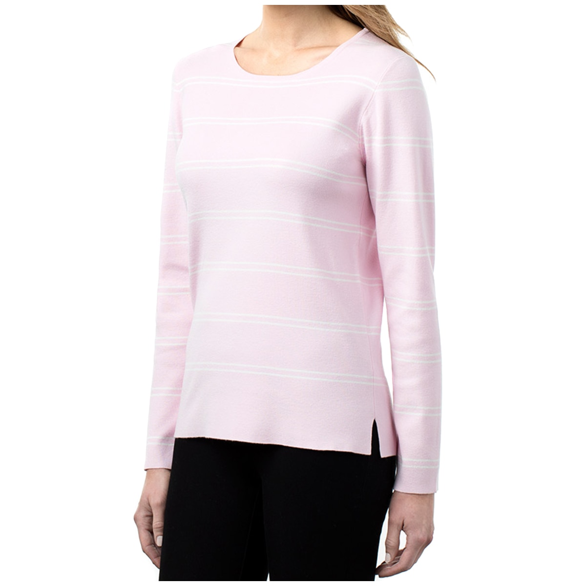 Kirkland Signature Ladies' Crewneck Sweater - Pink/Ivrory Stripe