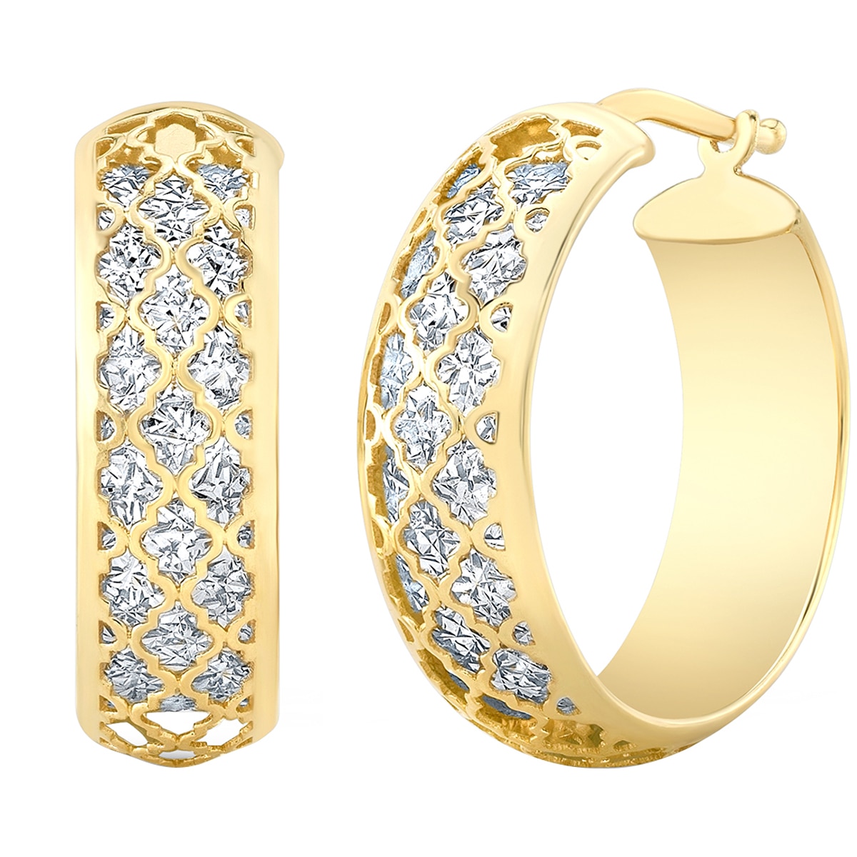 14KT Two Tone Gold Fancy Hoop Earrings | Costco Australia