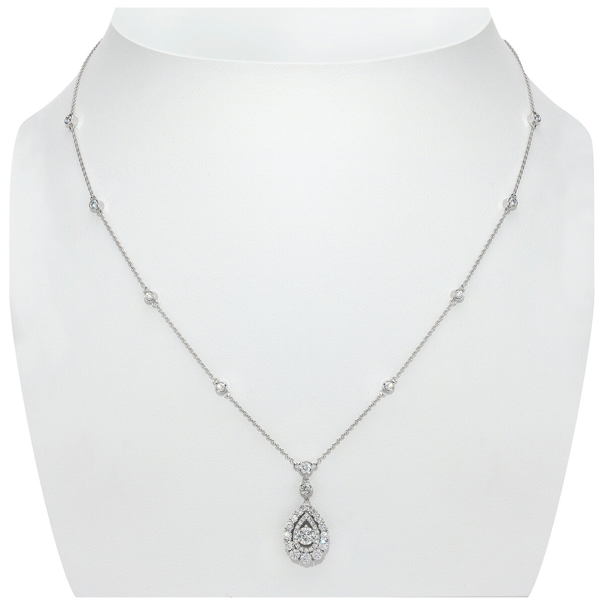 18KT White Gold 1.30ctw Round Diamond Drop Necklace
