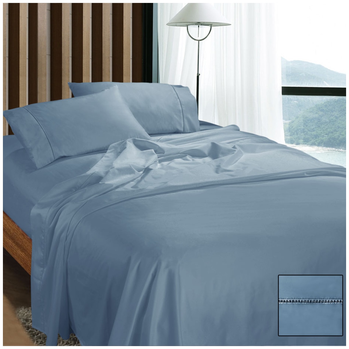 Kingtex 1100 Thread Count RAMESSES Cotton Sateen Sheet Set King - Sky Blue