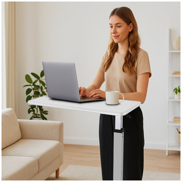 Altus Adjustable Overbed Table With Rolling Lockable Wheels Large White Altus Adjustable Overbed Table With Rolling Lockable Wheels Large White