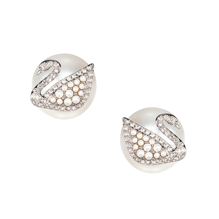 Swarovski Iconic Swan Stud Pierced Earrings Rhodium Plated Costco