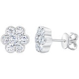 18KT White Gold 1.30ctw Round Brilliant Cut Diamond Flower Earrings