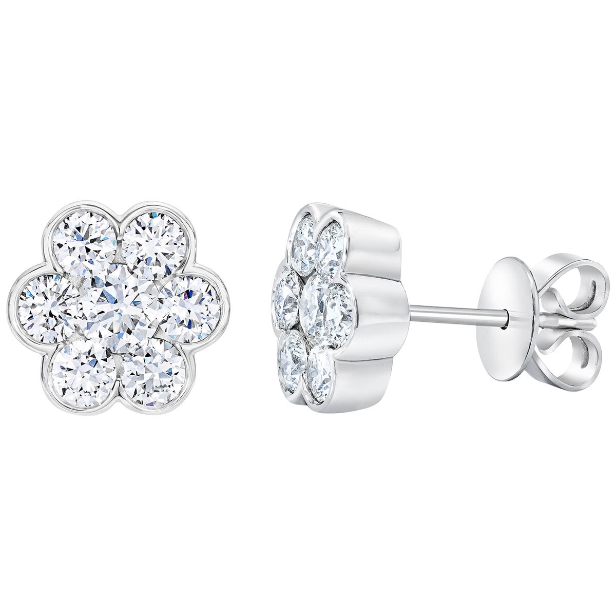 18KT White Gold 1.30ctw Round Brilliant Cut Diamond Flower Earrings