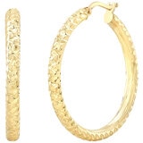 14KT Yellow Gold Diamond Cut Round Hoop Earrings