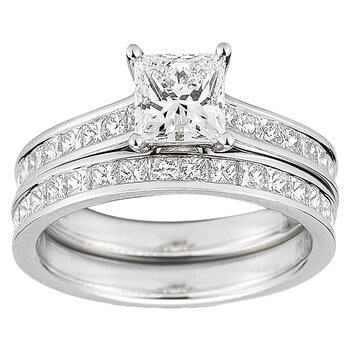 Platinum 3.07ctw Princess Cut Diamond Bridal Set With 1.2ctw Centre