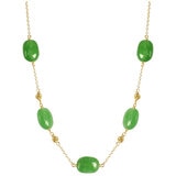 14KT Yellow Gold Dyed Green Jade Ball Station Necklace
