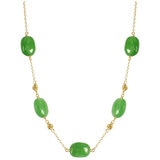 14KT Yellow Gold Dyed Green Jade Ball Station Necklace