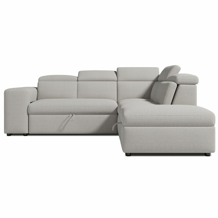 Valencia Finn Fabric Sectional Lounge Bed Right Storage Ottoman Light Grey