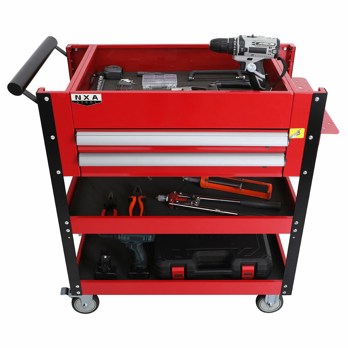 NXA 76cm Red Tool Cart with 2 Drawers & 3 Trays - 30TC2D2TR