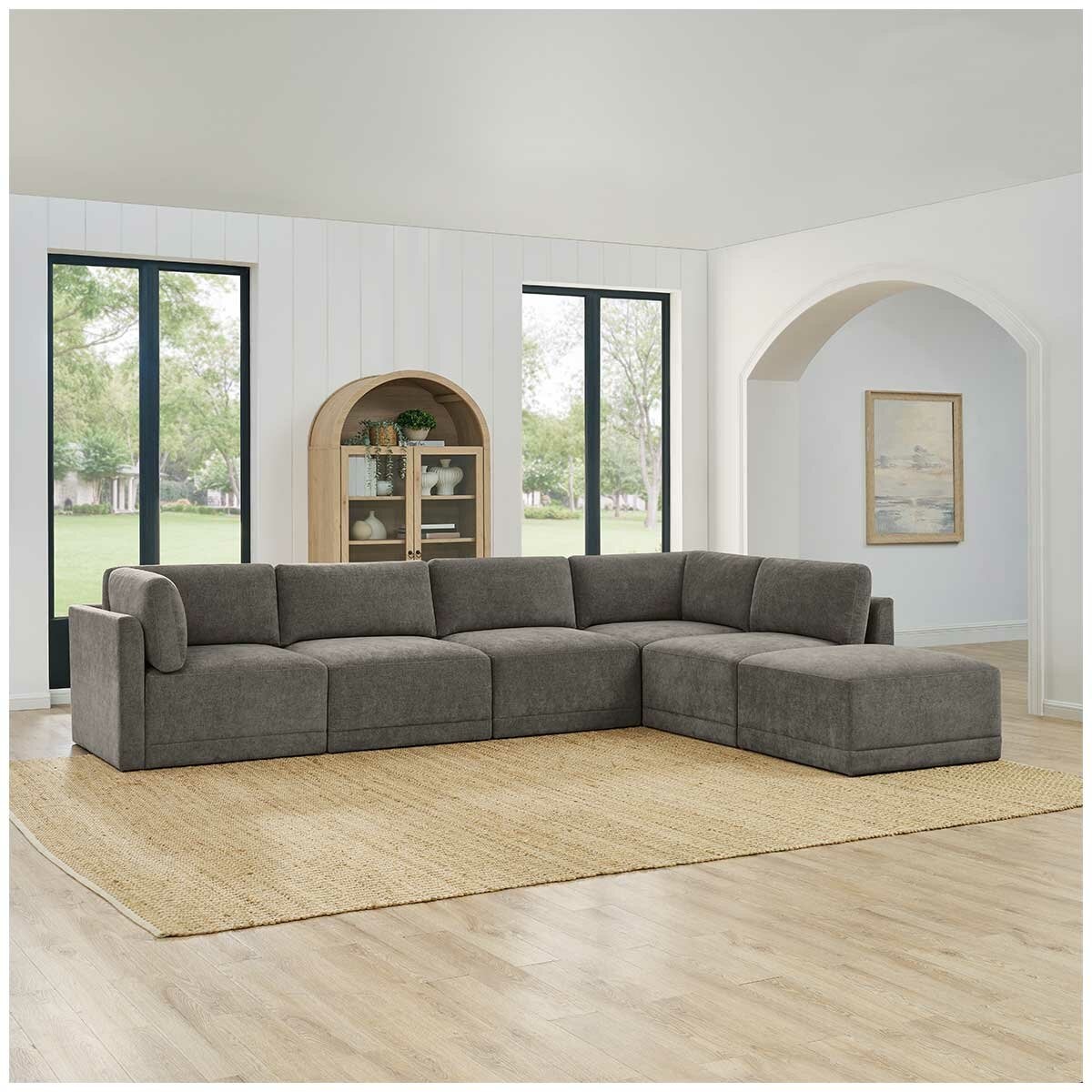 Thomasville 6PC Fabric Modular Sectional with Ottoman Grey