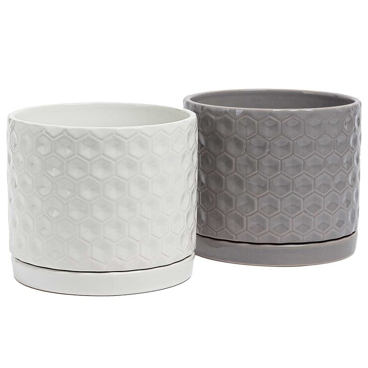 over&back Set of 2 Honeycomb Ceramic Planters