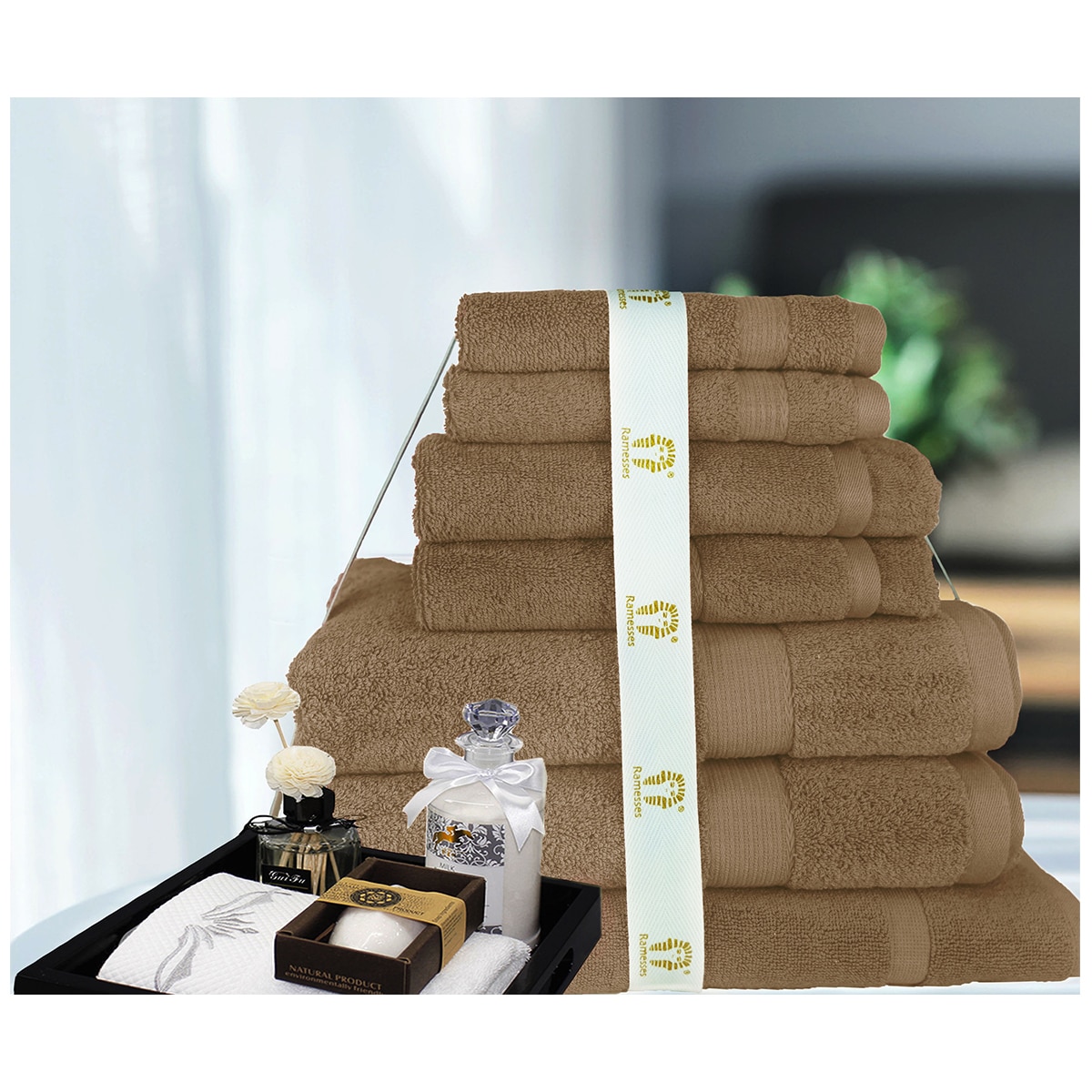 Kingtex 30% Bamboo & 70% Cotton 600gsm Bath Towel 7 piecec - Mocca