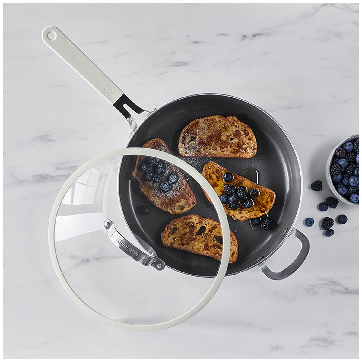 Greenpan Jumbo Saute Pan with Lid 6.15L Cream