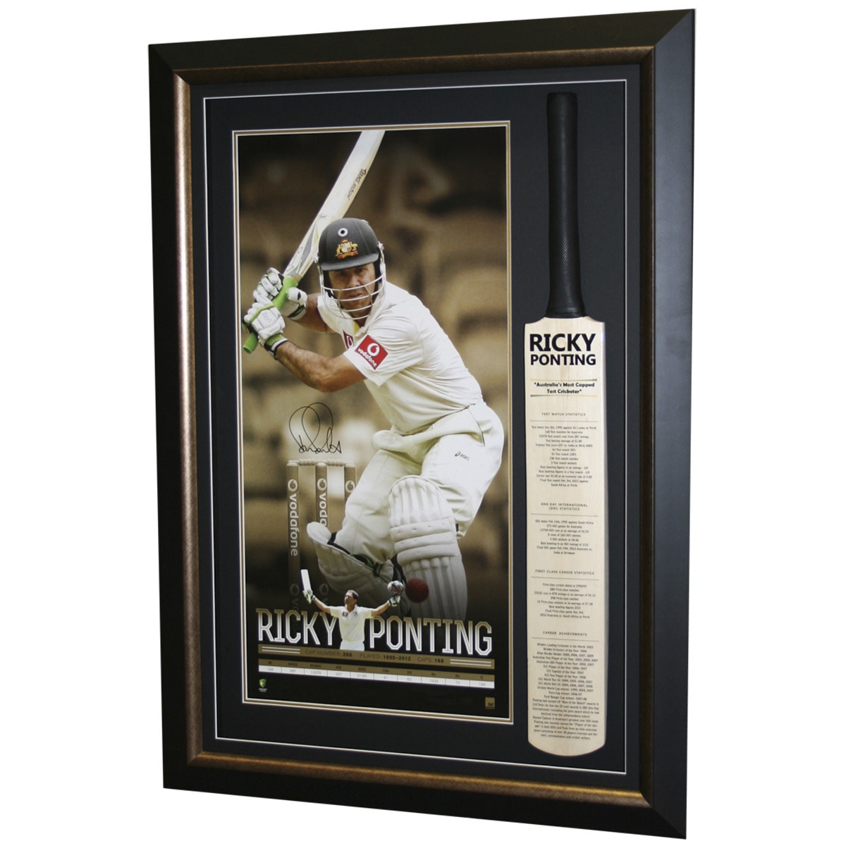 Icon of Sports Ricky Ponting Cricket Bat and Signed Print Framed