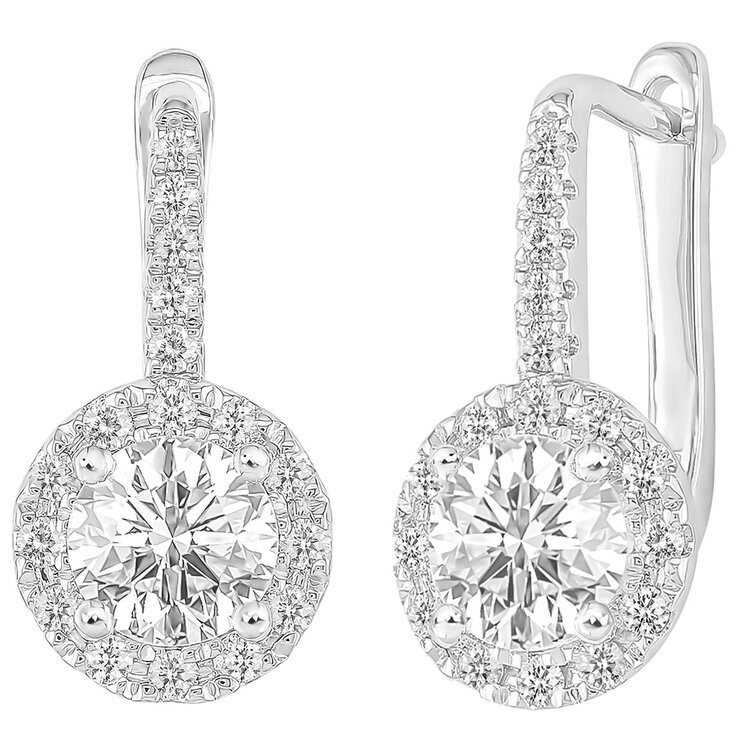 18KT White Gold 1.25ctw Round Diamond Halo Earrings