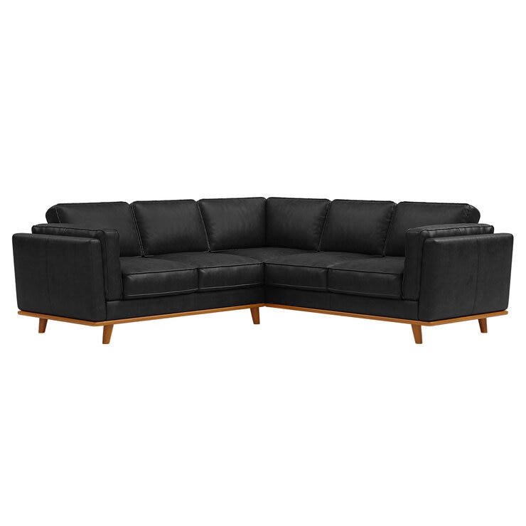 Valencia Artisan Top Grain Leather L-Shape Corner Sectional Lounge Black Color