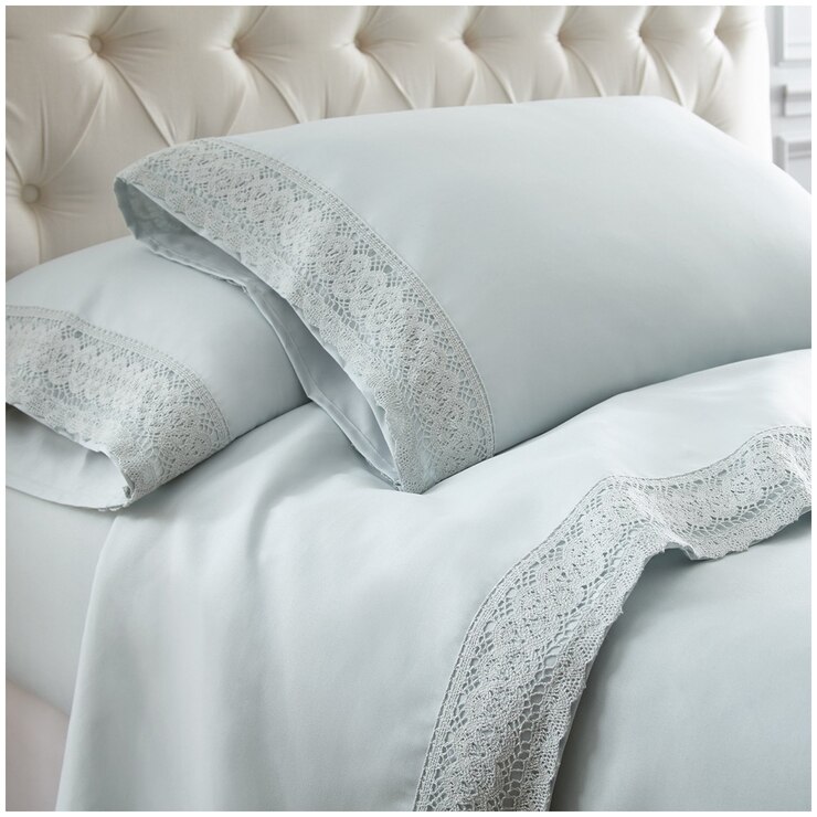 Kingtex Crochet-lace Microfibre Sheet Set 1500 Series Single - Ice Blue Kingtex Crochet-lace Microfibre Sheet Set 1500 Series Single - Ice Blue