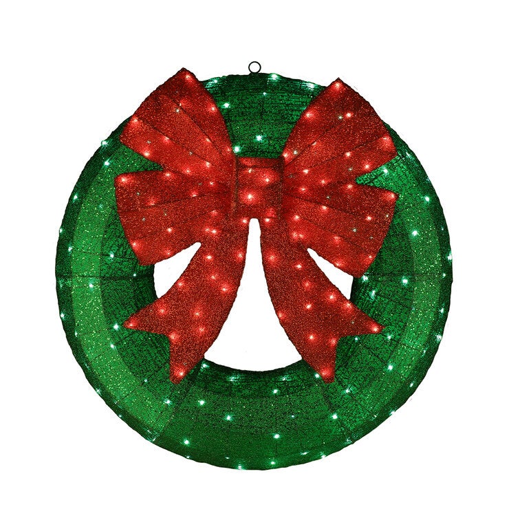 Light up Green Wreath with Red Bow 90.5cm Light up Green Wreath with Red Bow 90.5cm