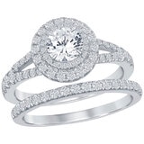 18KT White Gold 1.46CTW Diamond Double Halo Bridal Set