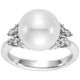 18KT White Gold Round Freshwater Cultured Pearl and Diamond Ring