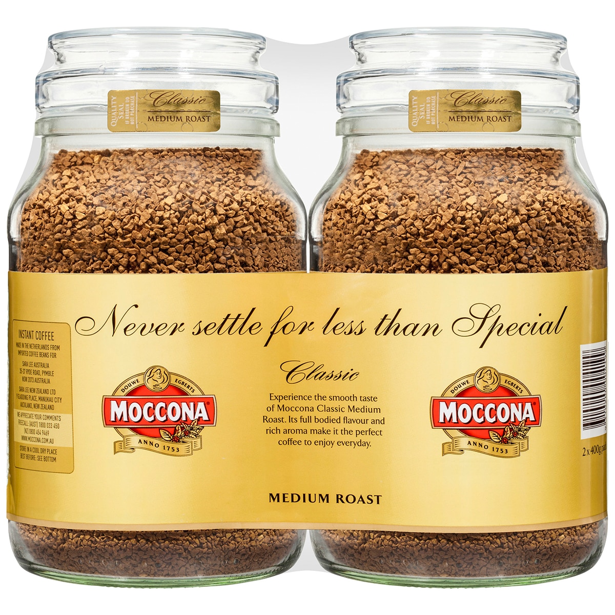 Moccona Classic Medium Roast Coffee 2 x 400g