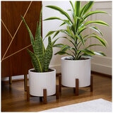 Ceramic Planters On Stand (Set of 2)