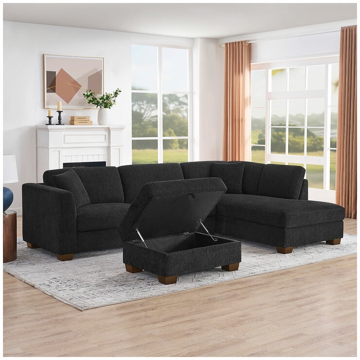 Thomasville 3 Piece Fabric Sectional With Storage Ottoman Thomasville 3 Piece Fabric Sectional With Storage Ottoman