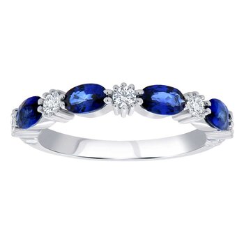 18KT White Gold 0.25ctw Round Diamond Blue Sapphire Band