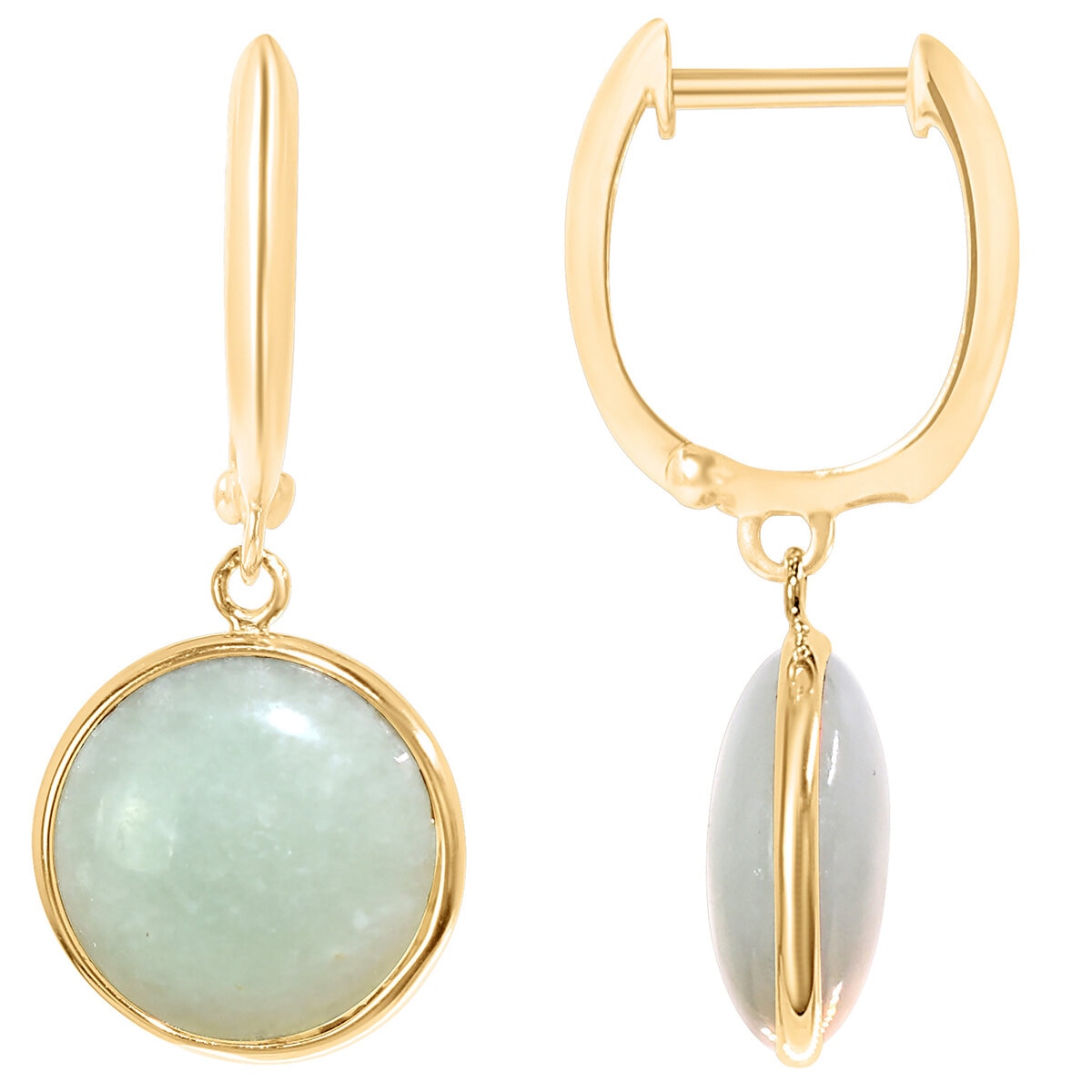 14KT Yellow Gold Natural Jade Hoop Bezel Earrings Costc
