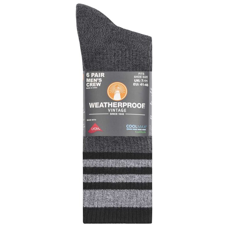 Weatherproof Men's Cool Max Socks Black And Grey