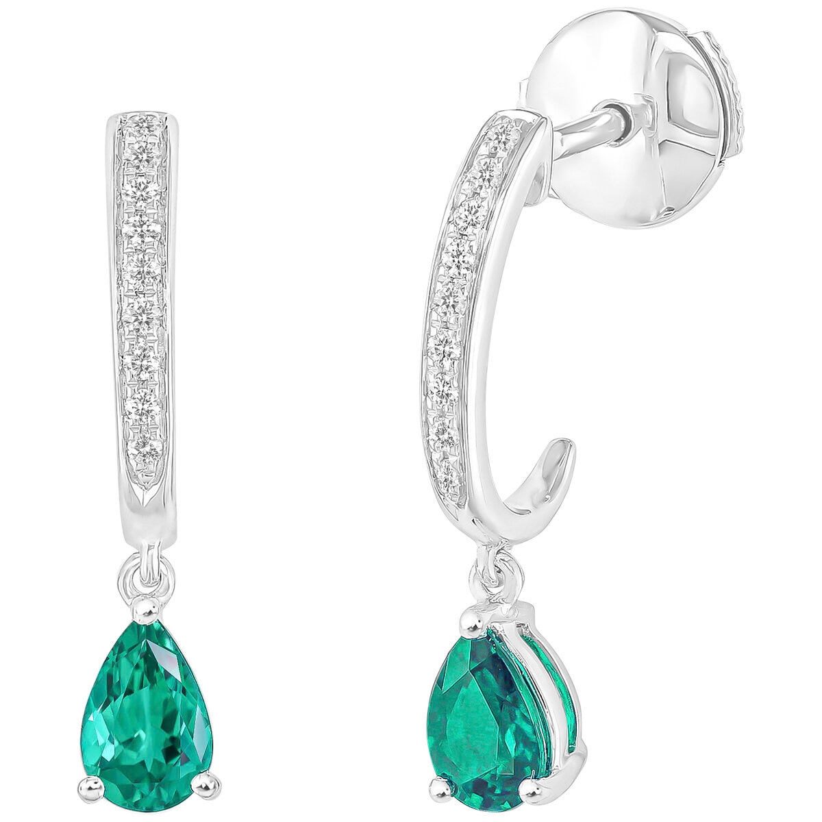 14KT White Gold 0.09ctw Diamond and Lab Emerald Earrings