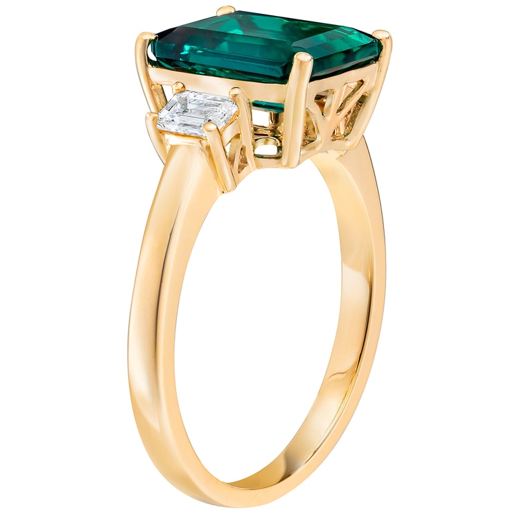 18KT Yellow Gold Lab Created Emerald and Diamond Ring Costco Australia
