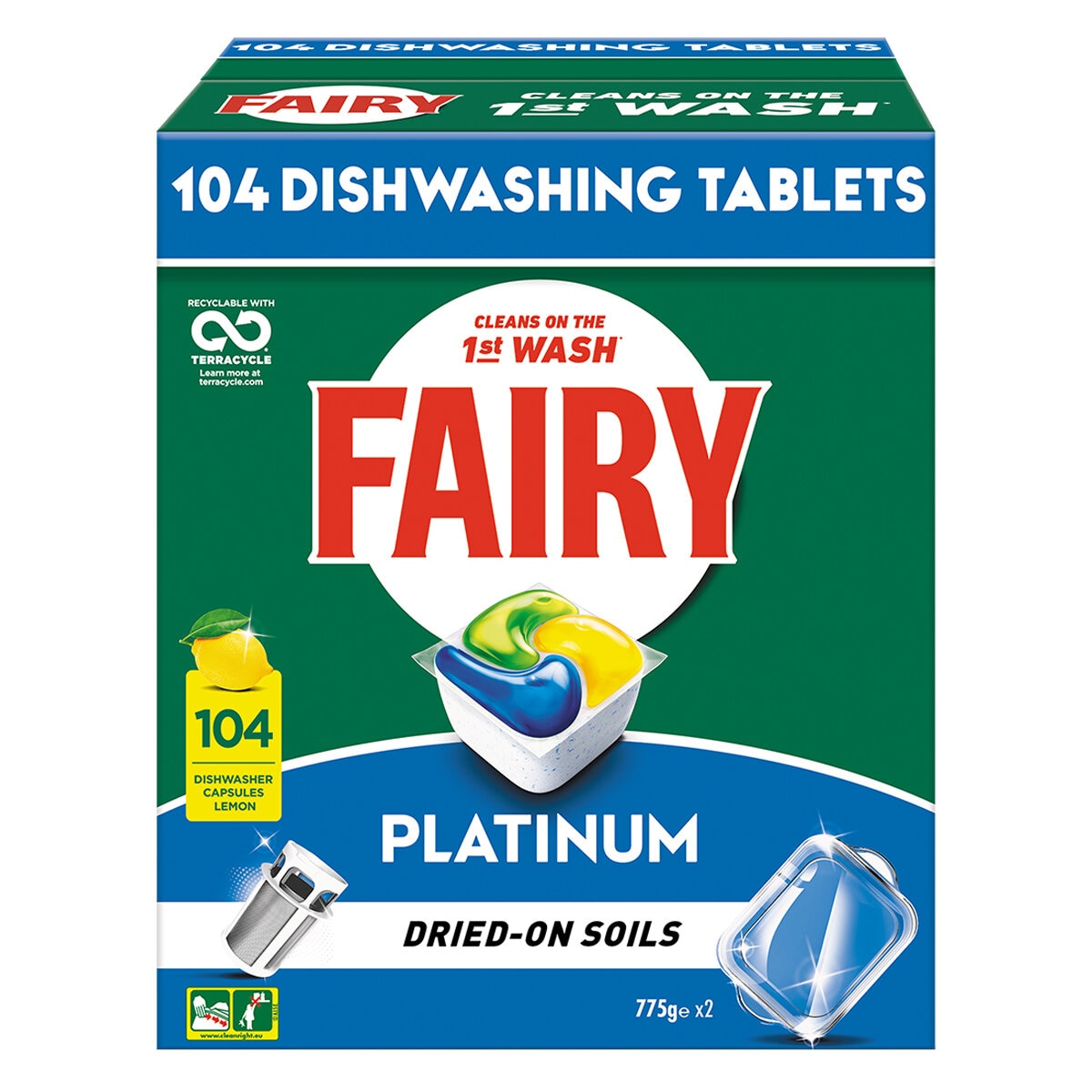 Fairy Platinum All In One Lemon Automatic Dishwashing Tablets 104 Pack