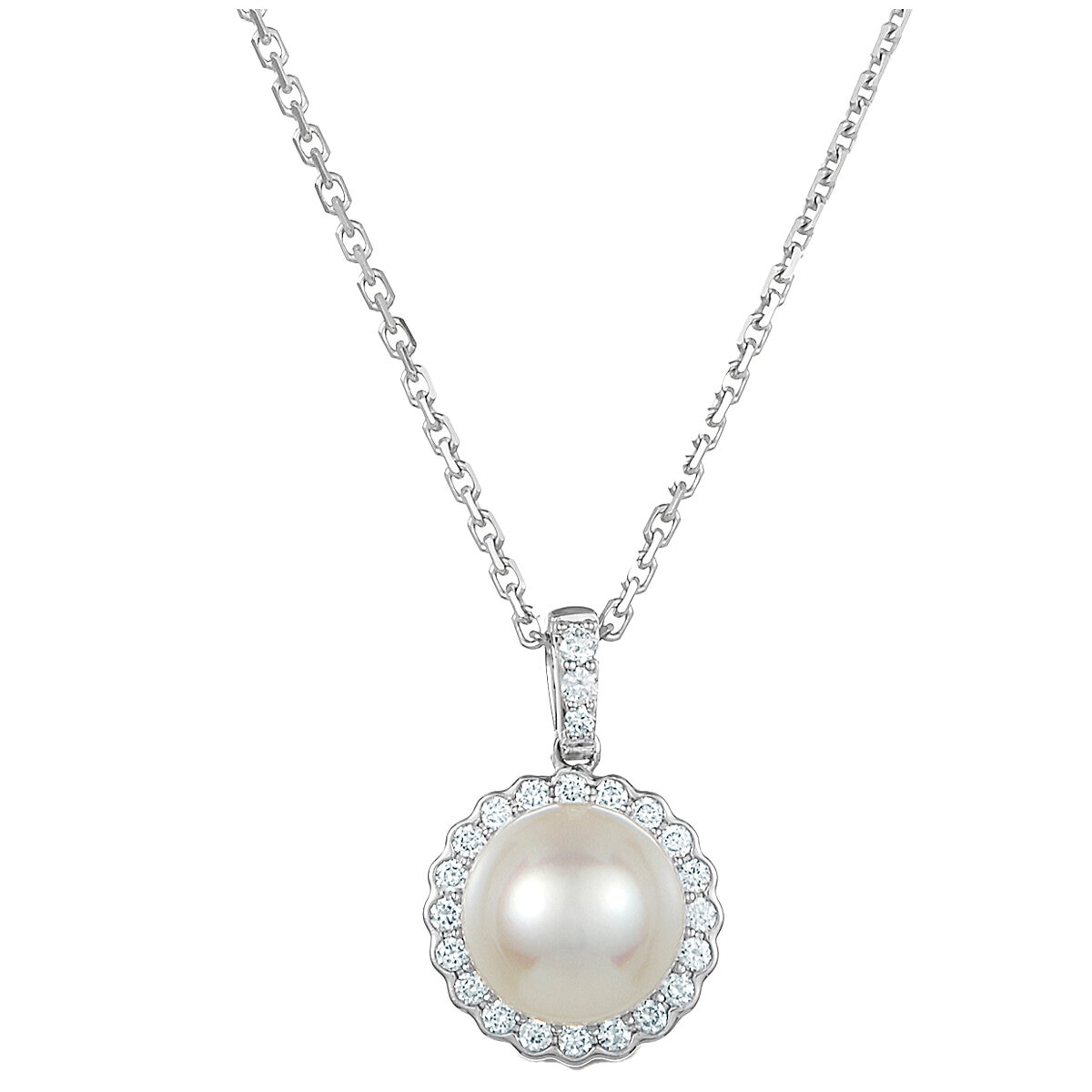 18KT WG 0.15CTW Diamond Pearl Pendant