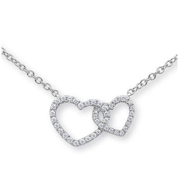 18KT White Gold 0.18ctw Diamond Set Interlocking Hearts Necklace