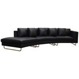 Moran Arcadia Extended Leather Chaise Sofa Onyx