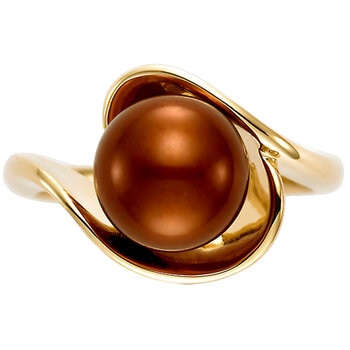 18KT Yellow Gold 9.5-10mm Dyed Chocolate Cultured Pearl Ring
