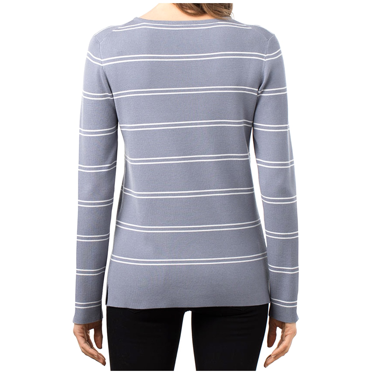 Kirkland Signature Ladies' Crewneck Sweater - Charcoal/Ivrory Stripe