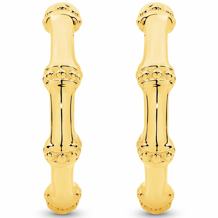 18KT Yellow Gold Bamboo Style Hoop Earrings