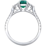 18KT White Gold Lab Created Emerald Oval and Diamond Ring
