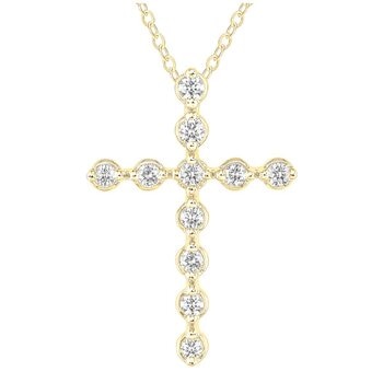 18KT Yellow Gold 0.50ctw Round Diamond Cross Pendant