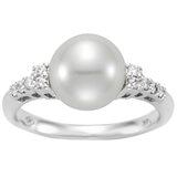 18KT White Gold 0.16ctw Diamond Cultured Freshwater Pearl Ring