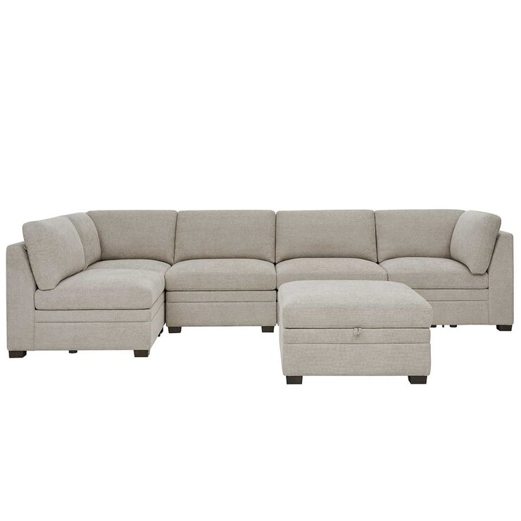 Thomasville 6 Piece Fabric Modular Sectional With Storage Ottoman