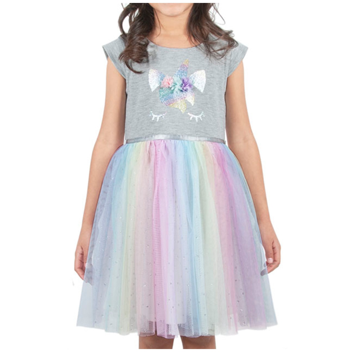 Zunie Girls' Dress - Grey Multi