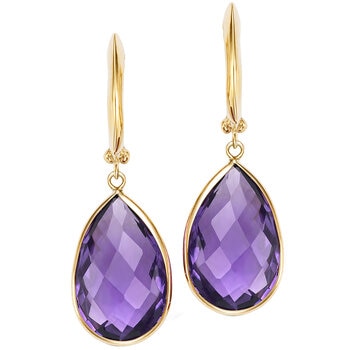 14KT Yellow Gold Amethyst Bezel Pear Shape Earrings