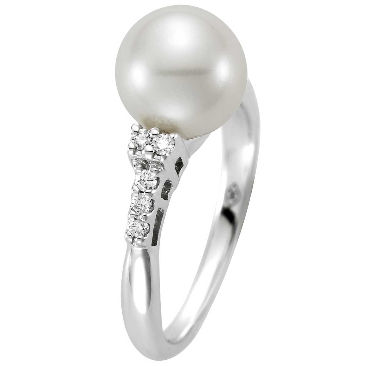 18KT White Gold 0.16ctw Diamond Cultured Freshwater Pearl Ring