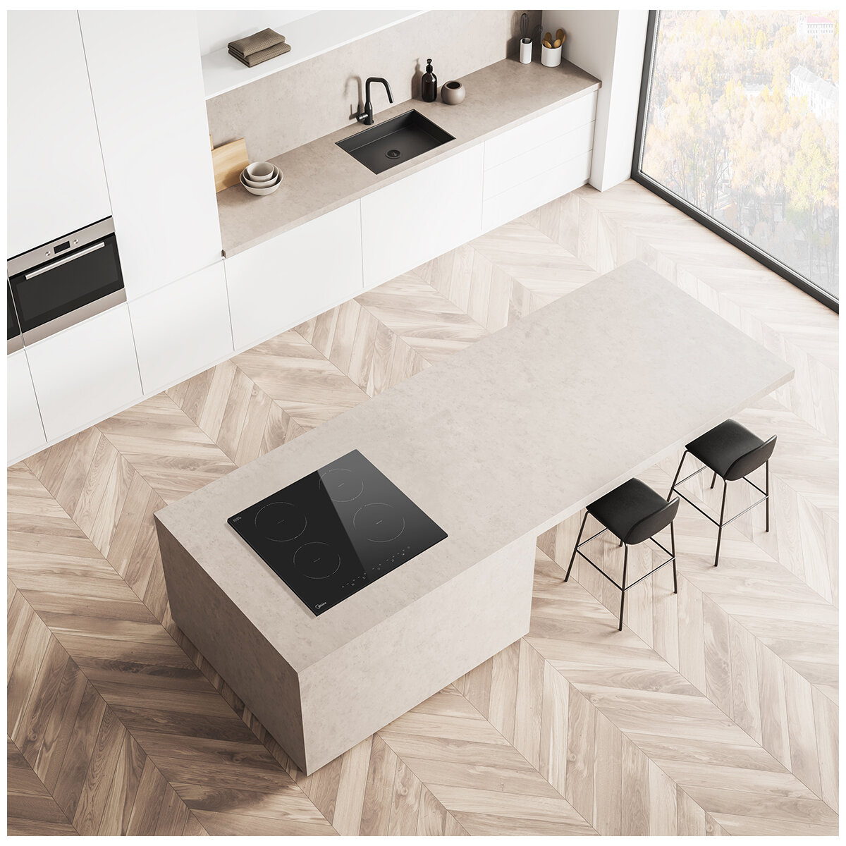 Midea 60cm 4 Zone 7200W Induction Cooktop Black MC-IF7216G4-A1