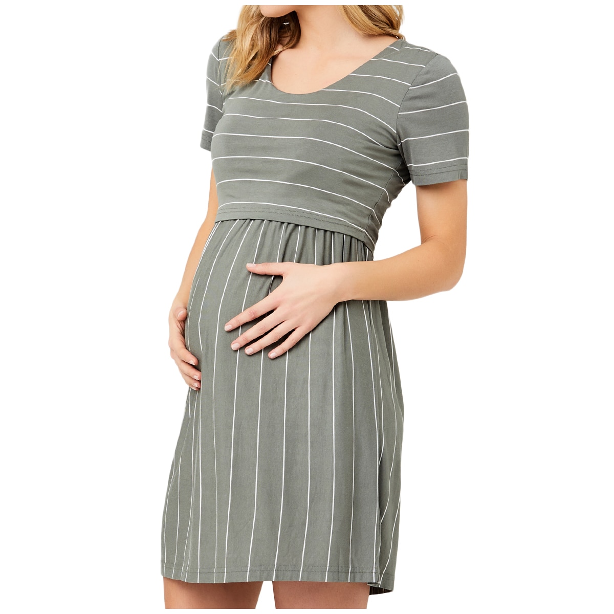 Ripe Maternity - Women's Nursing Dress - Olive/White